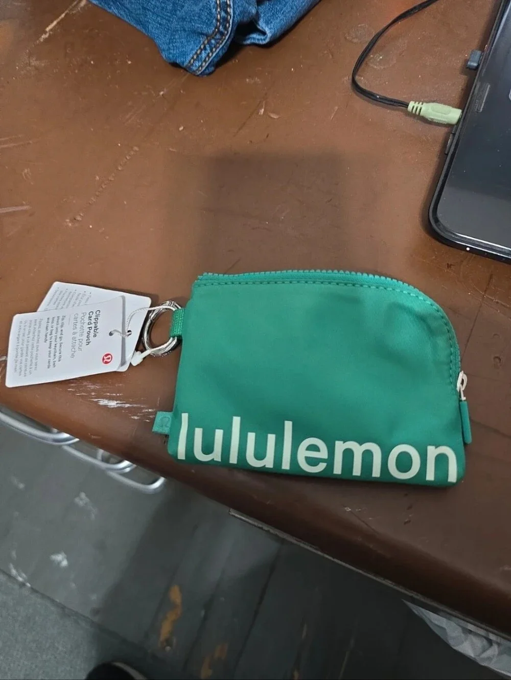 Lululemon Teal Green Zip Card Pouch Keychain